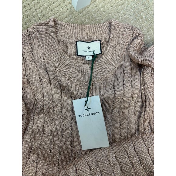 NEW Tuckernuck Cable Knit Metallic Gold Stretch Bodycon Sweater Maxi Dress Small - Picture 10 of 11